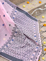 Dista Elora Light Pink Cotton Butti Weave Handloom Wedding Wear Saree, view 3
