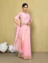 Dista Elora Light Pink Cotton Floral Embroidered Designer Casual Saree, view 2