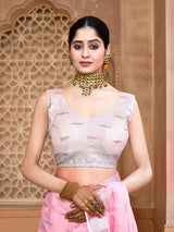 Dista Elora Light Pink Linen Butti Weave Ikkat Festive & Traditional Designer Saree, view 5