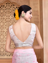 Dista Elora Light Pink Linen Butti Weave Ikkat Festive & Traditional Designer Saree, view 6
