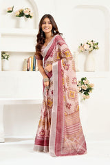 Dista Elora Light Pink Linen Ikat Geometric Printed Ready To Wear Saree, view 2
