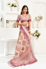 Dista Elora Light Pink Linen Ikat Geometric Printed Ready To Wear Saree, view 6