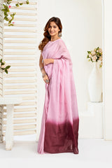 Dista Elora Light Pink  Linen Striped Printed Ready To Wear Saree With Pocket, view 2