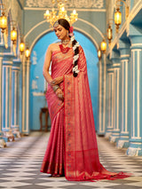 Dista Elora Light Pink Munga Zari Silk Kanjivaram With Zig Zag Pattern Saree, view 2