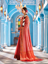 Dista Elora Light Pink Munga Zari Silk Kanjivaram With Zig Zag Pattern Saree, view 3