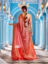 Dista Elora Light Pink Munga Zari Silk Kanjivaram With Zig Zag Pattern Saree, view 4