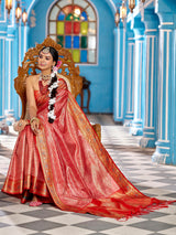 Dista Elora Light Pink Munga Zari Silk Kanjivaram With Zig Zag Pattern Saree, view 5