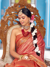 Dista Elora Light Pink Munga Zari Silk Kanjivaram With Zig Zag Pattern Saree, view 6