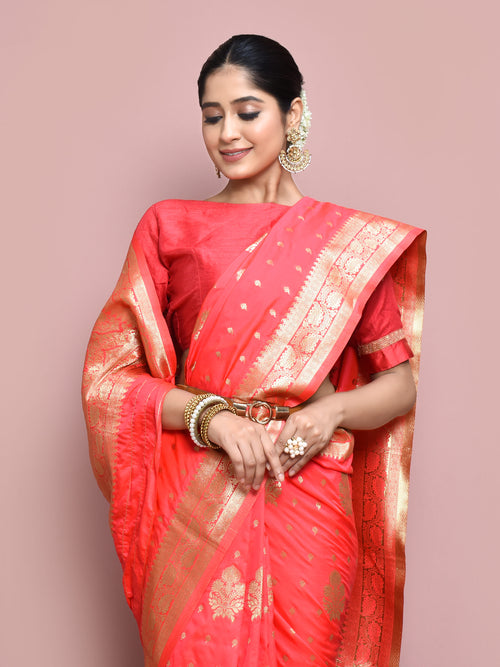 Dista Elora Light Pink Pure Silk Banarasi Woven Designer Saree For Women