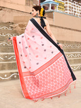 Dista Elora Light Pink Soft Cotton Butti Weaving Handloom Casual Saree, view 3