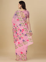 Dista Elora Light Pink Soft Cotton Floral Printed Bhagalpuri Designer Saree, view 3