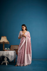 Dista Elora Light Pink Soft Linen Silk Chikankari Casual Designer Wear Saree, view 5