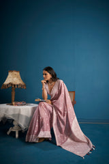 Dista Elora Light Pink Soft Linen Silk Chikankari Casual Designer Wear Saree, view 6