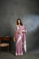Dista Elora Light Pink Soft Linen Silk Office Wear Saree With Chikankari Weaved Border, view 3
