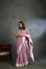 Dista Elora Light Pink Soft Linen Silk Office Wear Saree With Chikankari Weaved Border, view 4