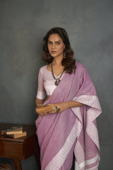 Dista Elora Light Pink Soft Linen Silk Office Wear Saree With Chikankari Weaved Border, view 5