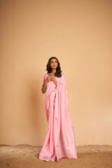 Dista Elora Light Pink Soft Linen Solid Foil Printed Designer Casual Saree, view 2