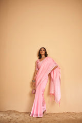 Dista Elora Light Pink Soft Linen Solid Foil Printed Designer Casual Saree, view 4