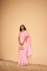 Dista Elora Light Pink Soft Linen Solid Foil Printed Designer Casual Saree, view 6