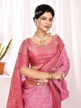Dista Elora Light Pink Soft Silk Banarasi Woven Chex Weaving Saree, view 3