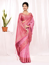Dista Elora Light Pink Soft Silk Banarasi Woven Chex Weaving Saree, view 4