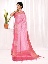 Dista Elora Light Pink Soft Silk Banarasi Woven Chex Weaving Saree, view 5