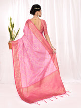 Dista Elora Light Pink Soft Silk Banarasi Woven Chex Weaving Saree, view 6