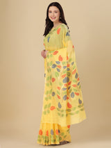 Dista Elora Light Yellow Soft Cotton Floral Printed Bhagalpuri Designer Saree, view 3