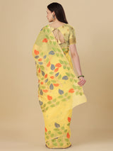 Dista Elora Light Yellow Soft Cotton Floral Printed Bhagalpuri Designer Saree, view 4