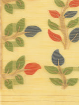 Dista Elora Light Yellow Soft Cotton Floral Printed Bhagalpuri Designer Saree, view 5