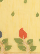 Dista Elora Light Yellow Soft Cotton Floral Printed Bhagalpuri Designer Saree, view 6