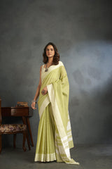 Dista Elora Light Yellow Soft Linen Silk Office Wear Saree With Chikankari Weaved Border, view 2