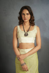 Dista Elora Light Yellow Soft Linen Silk Office Wear Saree With Chikankari Weaved Border, view 6