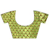Dista Elora lime Green Lichi Silk Floral Ikat Motifs Zari weaving Paithani Saree, view 5