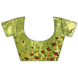 Dista Elora lime green Lichi Silk Parrot & Floral Woven Design Zari Weaving Paithani Saree, view 5