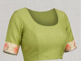 Dista Elora Lime Green Linen Floral Print Digital Print Bollywood Saree, view 4