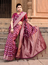 Dista Elora Magenta Linen Zig Zag Ikat Wedding wear Designer Saree, view 3