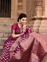 Dista Elora Magenta Linen Zig Zag Ikat Wedding wear Designer Saree, view 4