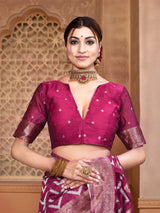 Dista Elora Magenta Linen Zig Zag Ikat Wedding wear Designer Saree, view 6