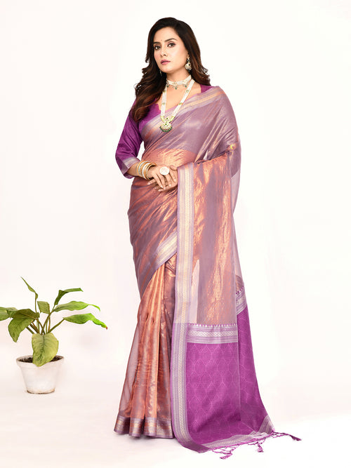 Dista Elora Magenta Plain Banarasi Tissue Silk Weaving Saree