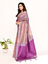 Dista Elora Magenta Plain Banarasi Tissue Silk Weaving Saree, view 2