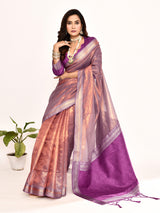Dista Elora Magenta Plain Banarasi Tissue Silk Weaving Saree, view 3