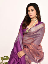 Dista Elora Magenta Plain Banarasi Tissue Silk Weaving Saree, view 4