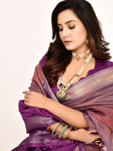 Dista Elora Magenta Plain Banarasi Tissue Silk Weaving Saree, view 5
