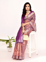 Dista Elora Magenta Plain Banarasi Tissue Silk Weaving Saree, view 6