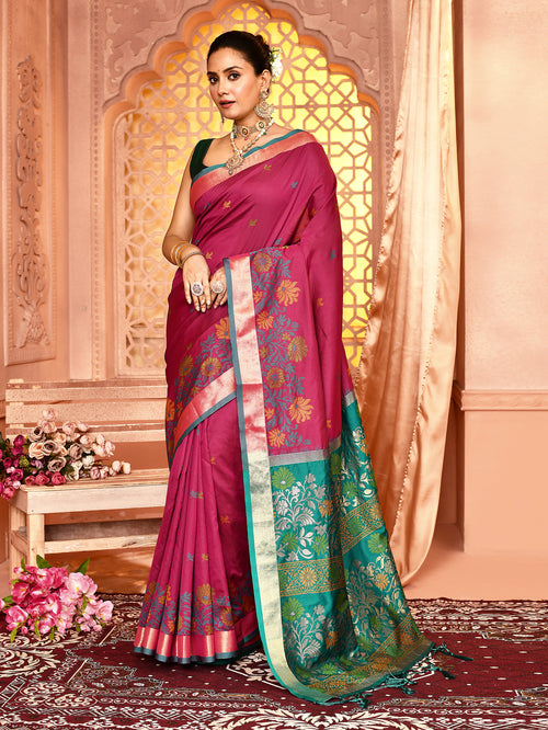 Dista Elora Magenta Pure Banarasi Weaving Silk Saree