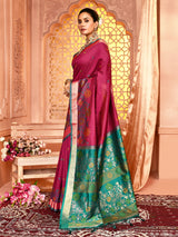 Dista Elora Magenta Pure Banarasi Weaving Silk Saree, view 2