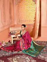 Dista Elora Magenta Pure Banarasi Weaving Silk Saree, view 3