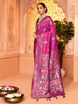 Dista Elora Magenta Pure Soft Silk Baluchari Weaving Saree, view 2