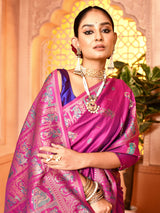 Dista Elora Magenta Pure Soft Silk Baluchari Weaving Saree, view 4